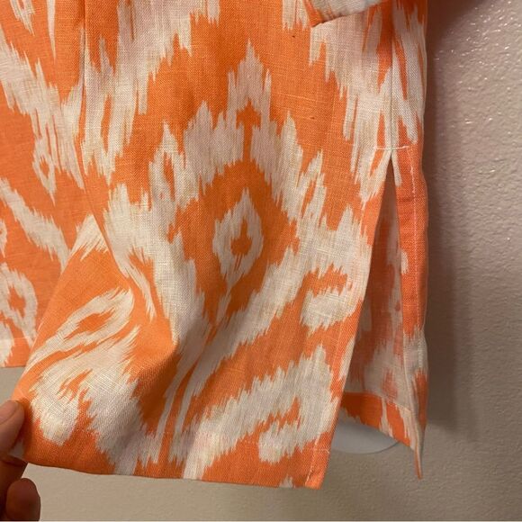 Chicos coral IKAT Print 100% Linen cardigan jacket Sunrise Orange EUC 2 L 12 - Picture 4 of 10